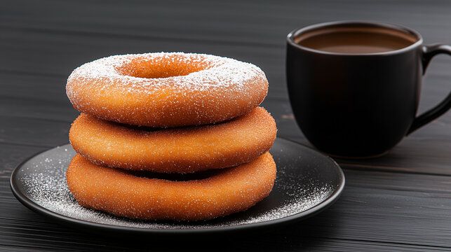 Golden-brown tortas fritas are neatly stacked beside a warm cup of coffee