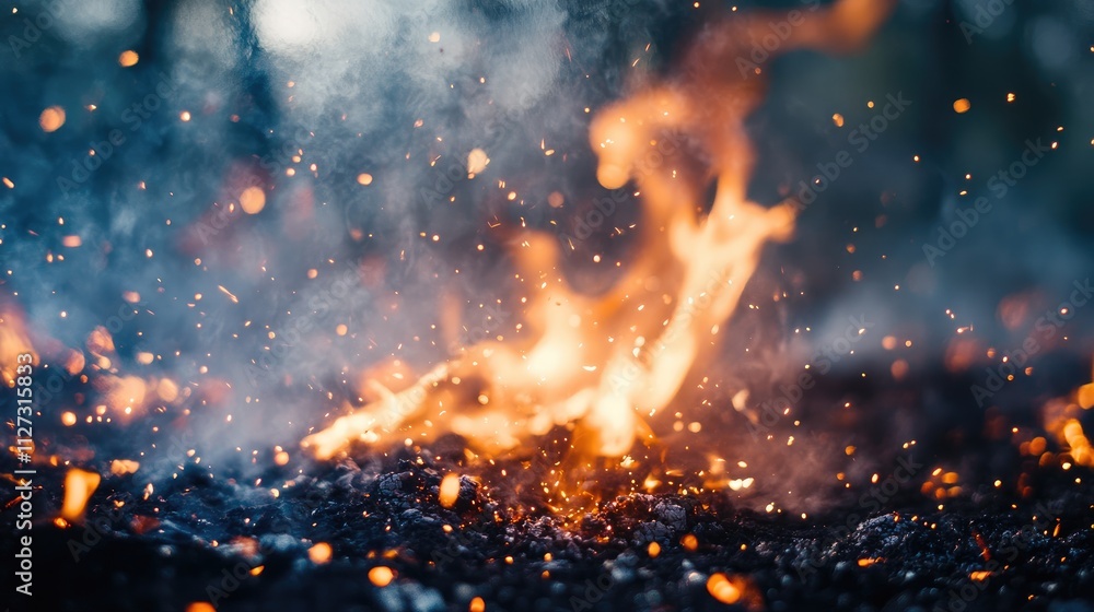 Aufkleber Bokeh lights and flying fire sparks create a vibrant atmosphere showcasing dynamic motion and soothing visual effects in a serene backdrop