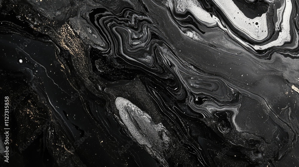 Poster Black marble texture with natural patterns for elegant abstract backgrounds in monochrome black and white design elements