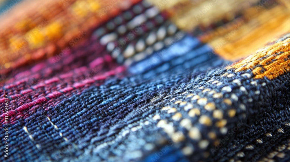 Poster multicolored fabric texture samples showcasing intricate patterns and rich detail in woven materials