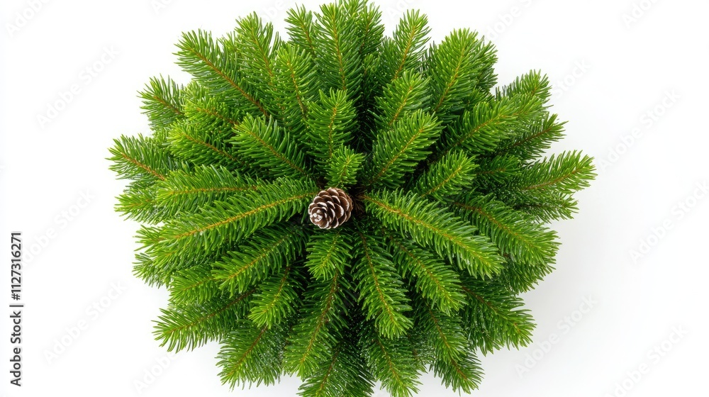 Poster christmas tree top view with pine cone on white background creating a festive holiday atmosphere and