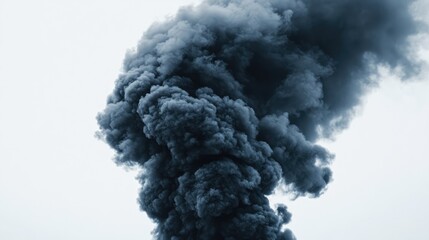 Dense black smoke billowing against a clean white background creating a dramatic and striking visual contrast in environmental imagery.