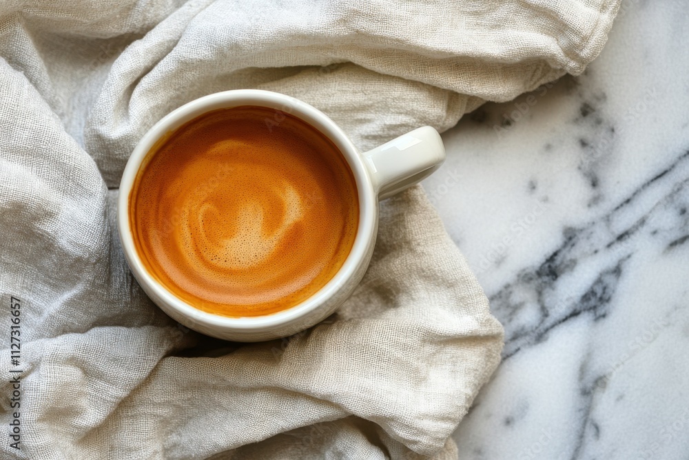 Poster elegant espresso shot on a marble surface with natural lighting in an open space, perfect for copy p