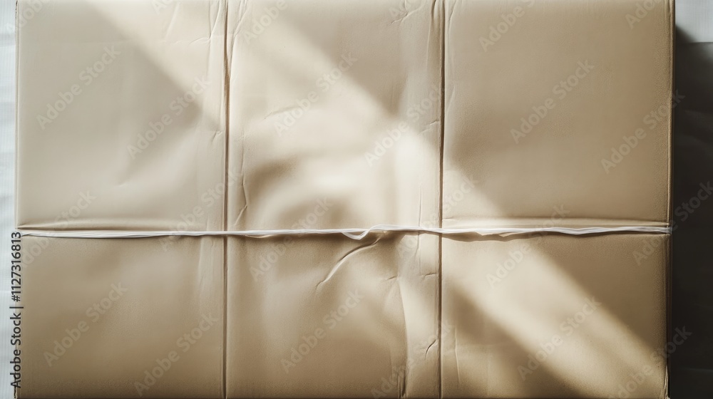 Poster closed cardboard box tied with string isolated on white background conveying packaging and storage c
