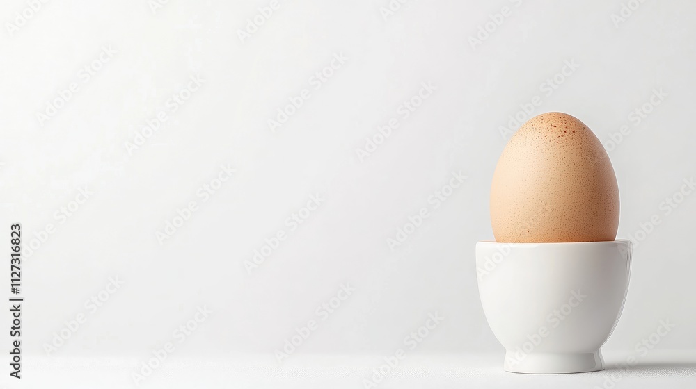 Poster Boiled egg in a white cup on a minimalistic background creating a fresh and simple dining concept for food photography