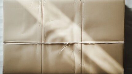 Closed cardboard box tied with string isolated on white background conveying packaging and storage concepts in a minimalist style.