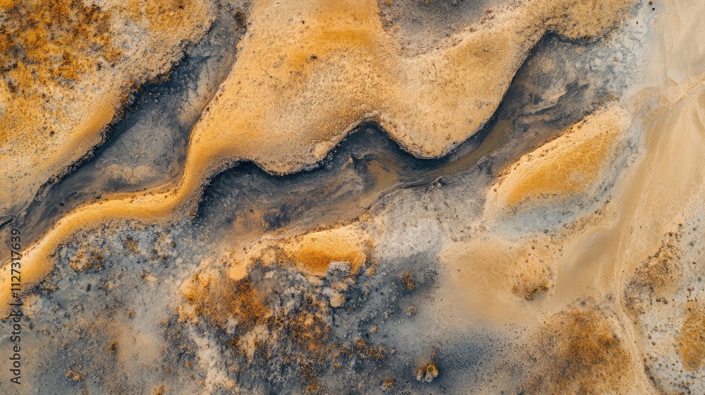 Poster aerial view of intricate patterns and textures in colorful sandy desert dunes and landscapes