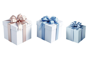  Christmas  white and blue gift box with blue ribbon and bow on a transparent  background 