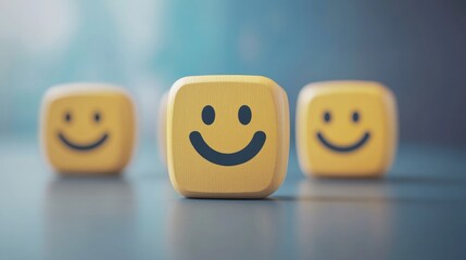 Customer Satisfaction Survey concept with smiley face icons representing positive feedback and service quality evaluation in a digital context