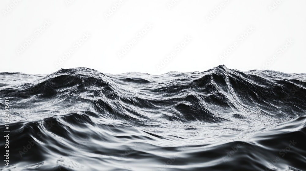 Poster closeup of dark ocean water waves gently rolling on a smooth white background creating a serene and 