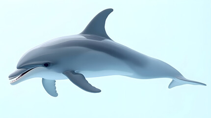 Realistic 3D Rendering of a Dolphin Swimming Gracefully Underwater with Soft Blue Background