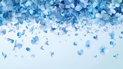 Celestial floral cascade: a symphony of blue blossoms and petals dancing in the cosmic breeze ai generated. Etherea. Illustration