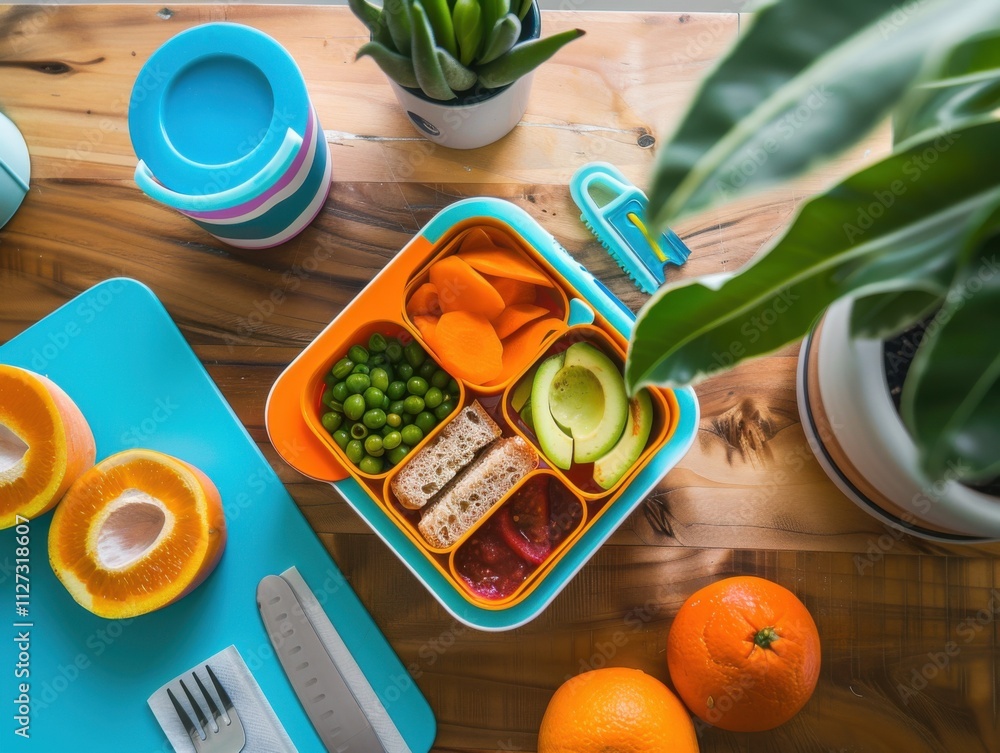 Canvas Prints A vibrant gluten-free lunchbox. on a stylish desk. featuring a variety of safe and nutritious meal options. Ideal for meal prep guides and gluten-free lifestyle blogs