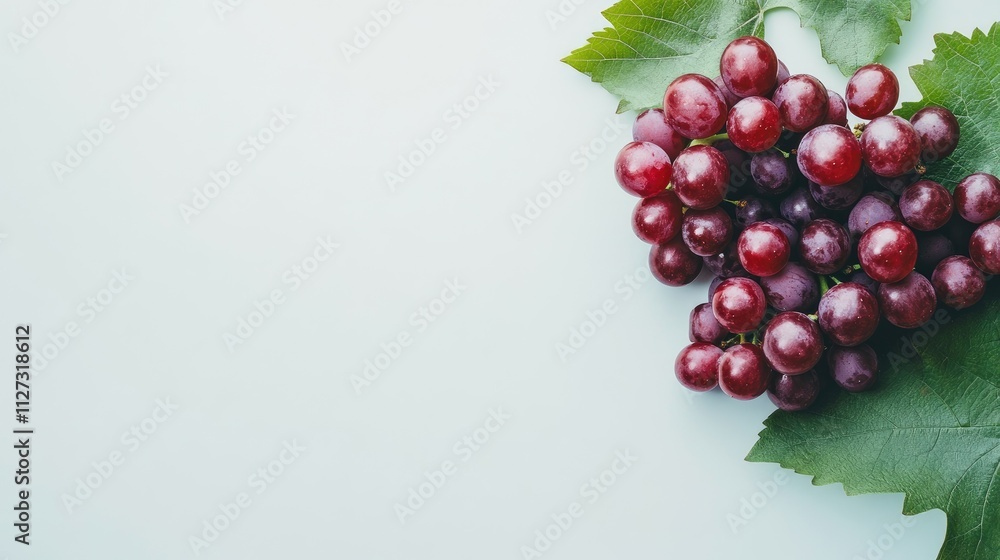 Poster fresh red grapes with green leaves on a light background ideal for food and health-related designs w