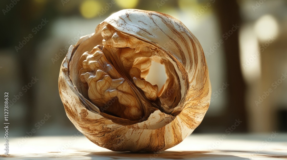 Poster artistic representation of a dry walnut shell highlighting its intricate textures and natural patter