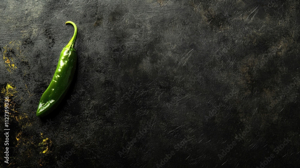Poster fresh green chili pepper on dark background showcasing vibrant color with ample negative space for c