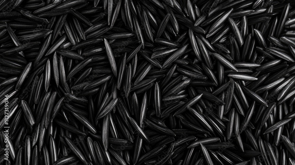 Poster background of wild rice grains in monochrome showcasing texture and detail ideal for culinary or org