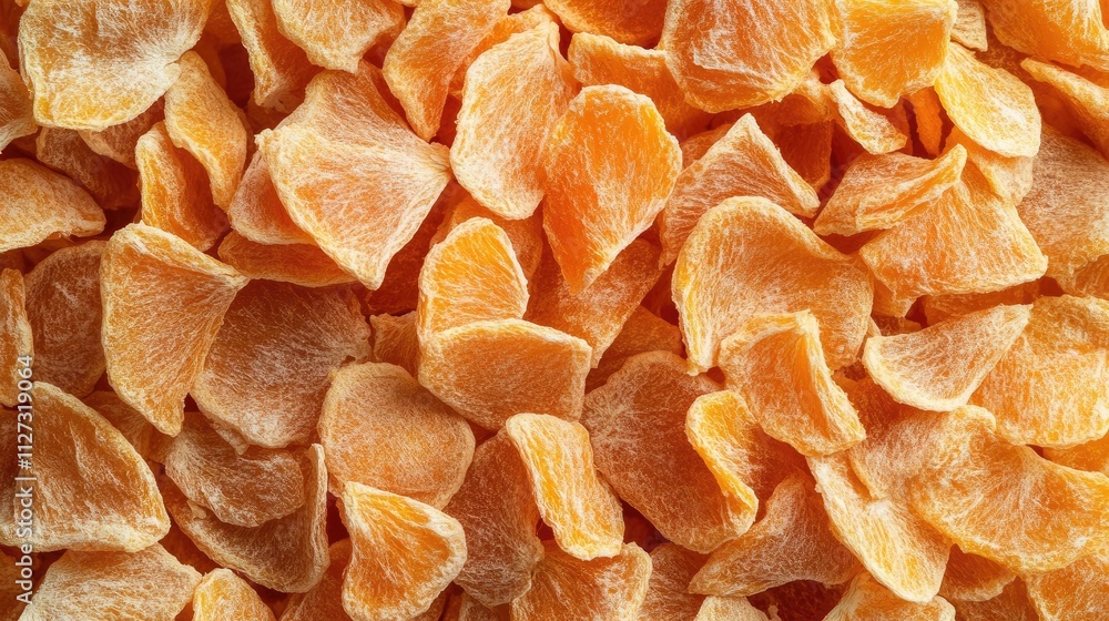 Poster dried orange segments spread out in a close up view showcasing their vibrant color and texture for c