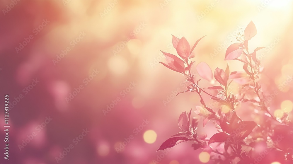 Poster soft bokeh light with vintage floral overlay creating a serene and dreamy atmosphere for backgrounds