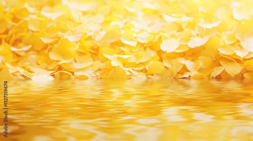 Poster autumn leaves serene yellow background with water reflection creating a tranquil natural atmosphere 
