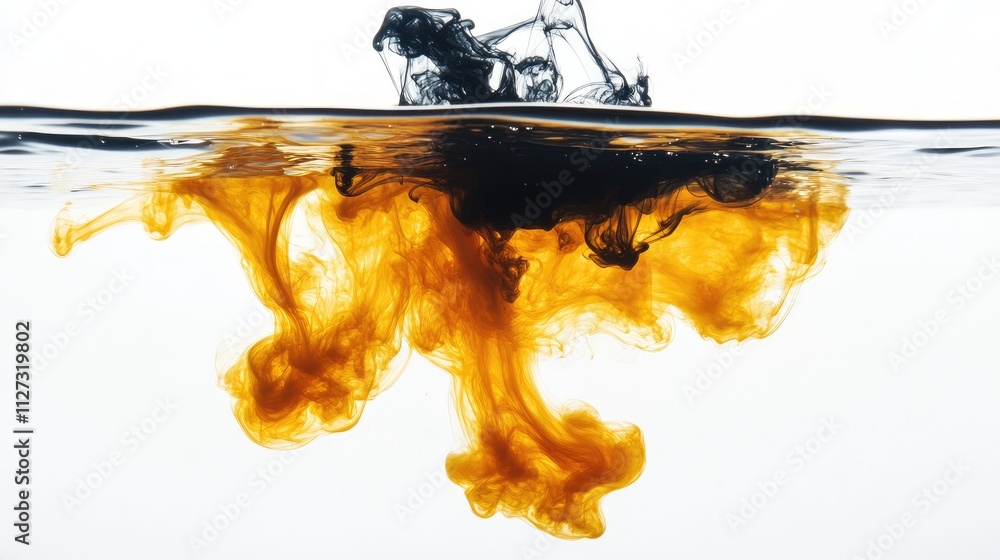 Aufkleber Abstract black ink swirling in water creating stunning patterns against a light background illustrating fluid dynamics and artistic visuals.