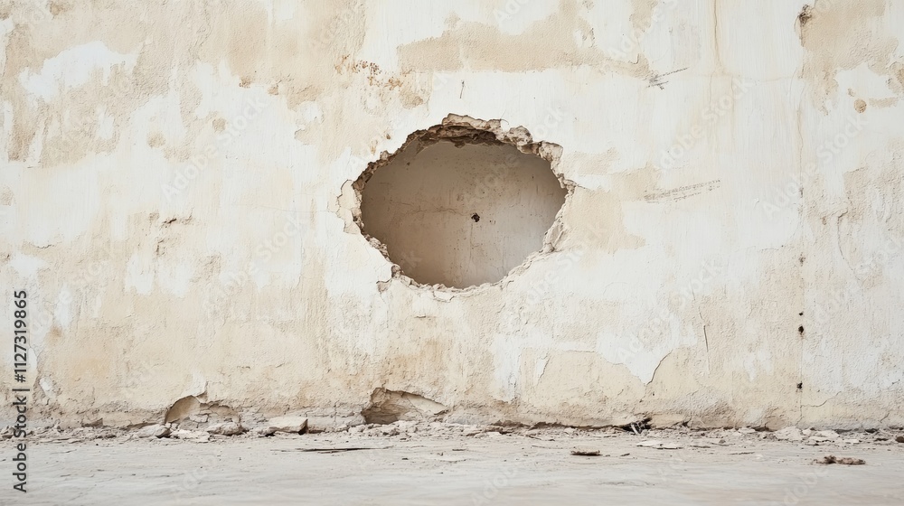 Poster textured whitewashed wall with damage grunge industrial building showing stucco and plaster pothole 