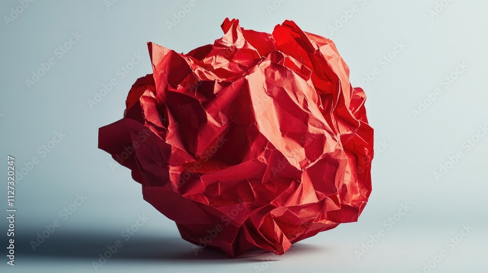 Poster crumpled red paper ball on a light background showcasing texture and abstract design elements for cr