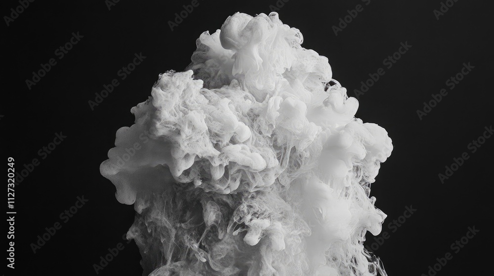 Poster Dynamic white smoke swirling against a dark backdrop creating an abstract monochrome visual perfect for artistic backgrounds and designs