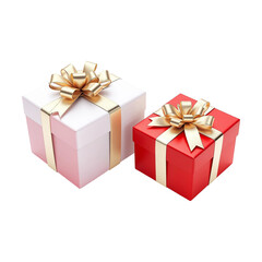 Fototapeta premium christmas Two Red and white Gift Boxes With Gold Ribbon Bows Against and White the Clear Surface Transparent Background