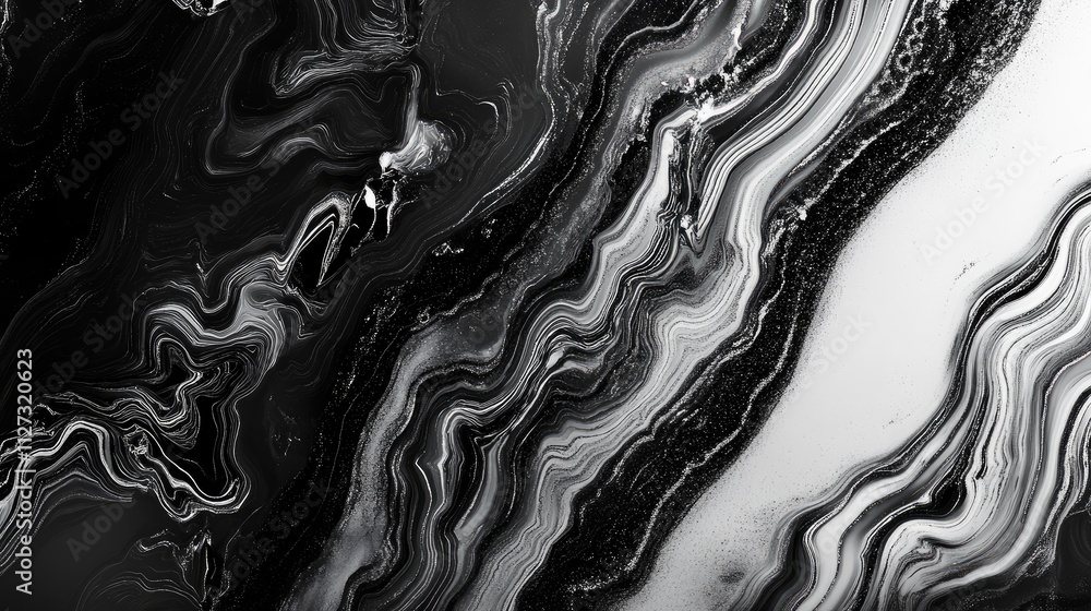 Poster Elegant black marble texture with natural patterns showcasing abstract swirls and contrasts ideal for sophisticated background design.