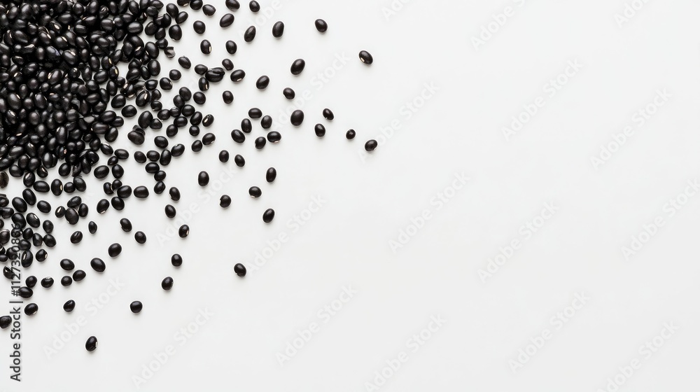 Aufkleber black beans scattered on a clean white background showcasing their natural texture and color from an