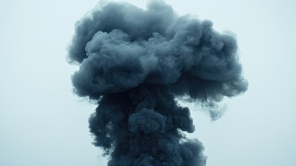 Dark smoke plume rising against a pale background creating an abstract and dramatic visual contrast for artistic or commercial use