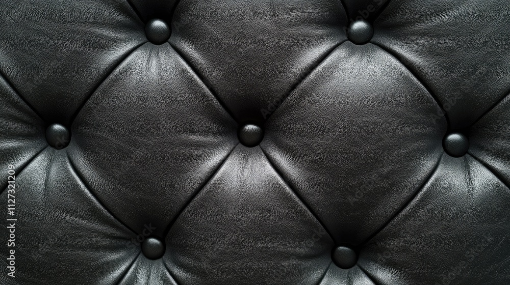 Poster Black leather and suede textured background with button tufting detail suitable for upholstery and design projects