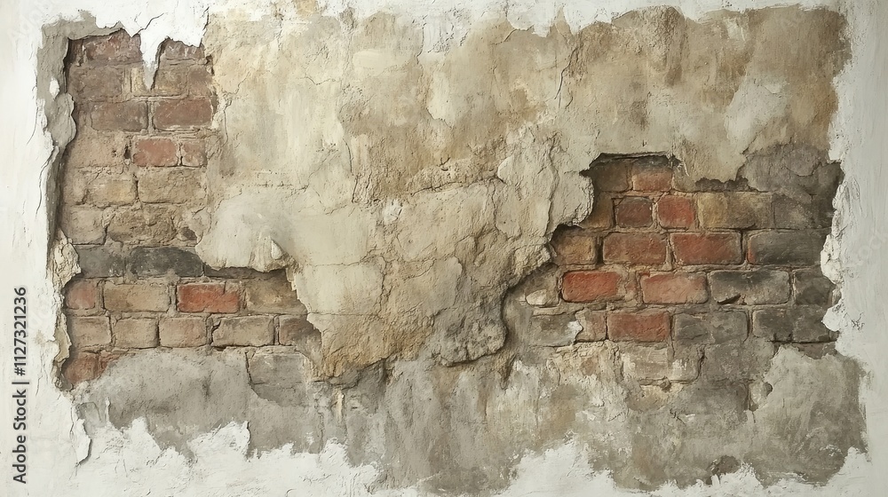 Poster exposed antique brickwork on an aged wall with crumbling plaster ideal for artistic reference and te