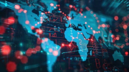 Global Data Network Visualization Showing Red Connections