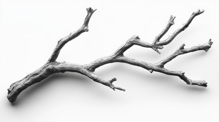 Dry twisted twig on a tree branch isolated in monochrome showcasing intricate textures and shapes in a minimalist style