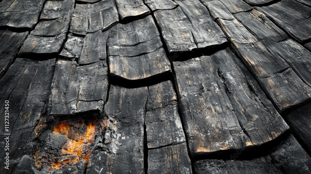 Poster burnt textured wooden surface with charred planks showcasing rustic details and patterns ideal for b