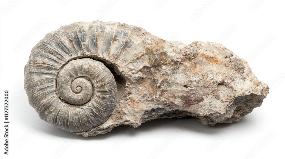Aufkleber Ammonite fossil with intricate spiral design displayed on a clean white background showcasing geological history and natural beauty