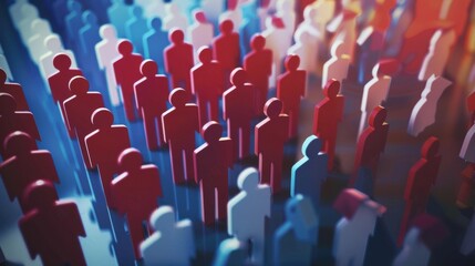 Fototapeta premium Representing big data and people analytics, a vibrant crowd of diverse human figures illustrates the complexity of human resources management in the digital age