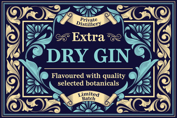 Dry gin - ornate vintage decorative label