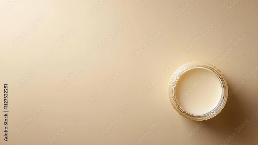 Poster empty cosmetic jar on beige background with ample space for text or branding, ideal for product adve