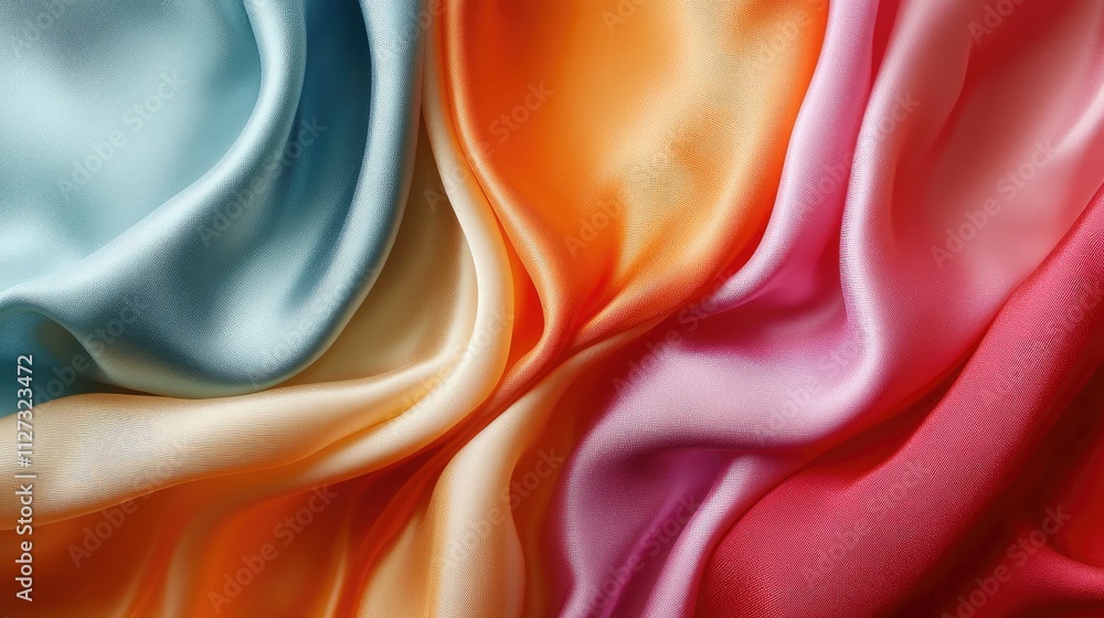 Poster vibrant silk fabric draping in soft waves of color creating an elegant textured background for creat