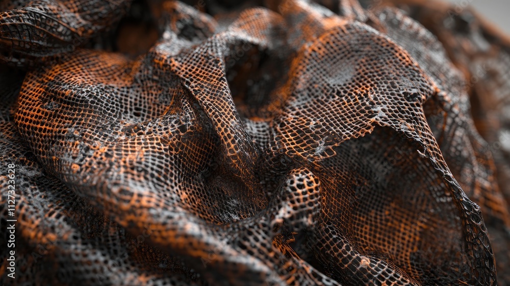 Poster close up of a tangled heap of rusted metal netting showcasing textures and decay in industrial style