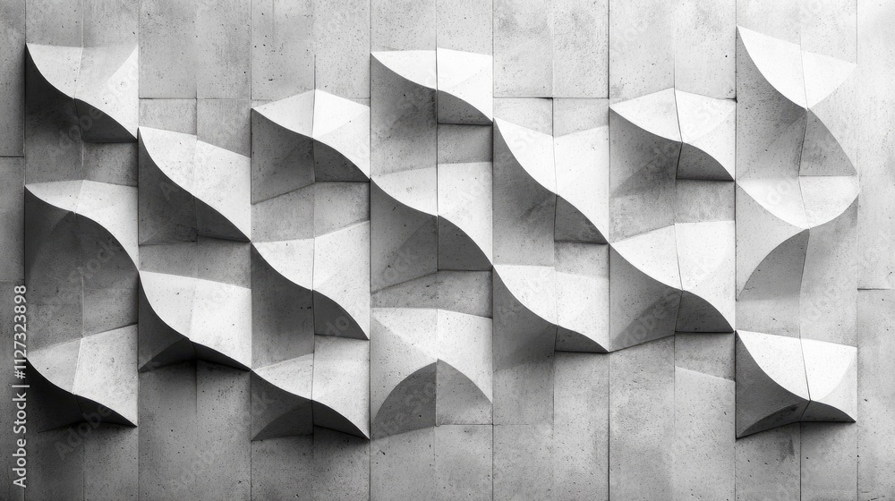 Poster textured abstract ceramic wall design featuring repetitive three-dimensional wave patterns in a mono