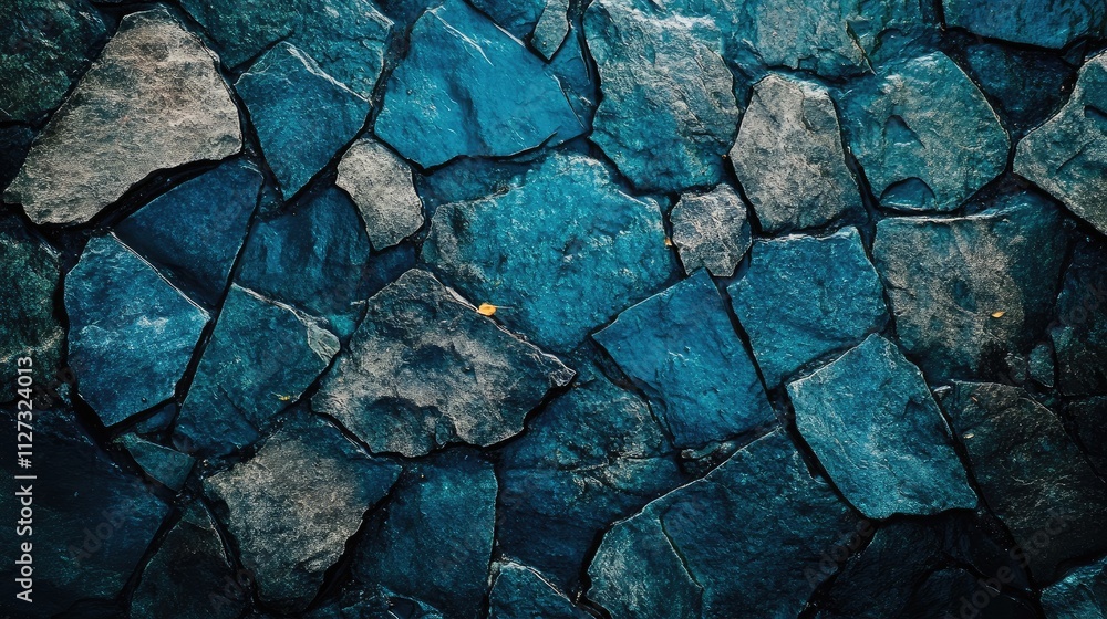 Poster textured stone wall with shades of blue and gray creating a calming natural background for design an