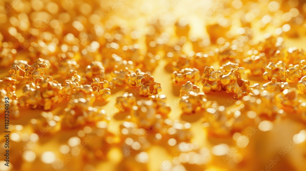 Poster golden popcorn kernels arranged on a vibrant background creating a textured and appetizing visual pe