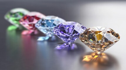 Vibrant gemstones representing key performance indicators in business showcasing diversity and value through colorful diamond-like figures.