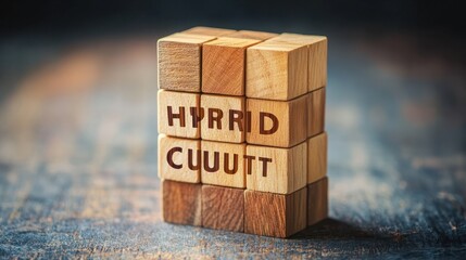 Wooden blocks with words 'HYBRID WORKING CULTURE'. Business concept