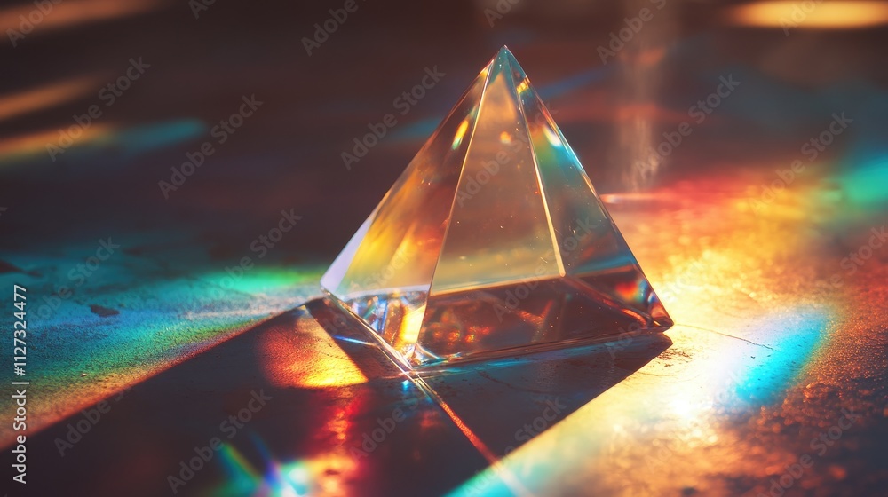 Poster prism light reflection with colorful patterns creating a vibrant spectrum on a surface for artistic 