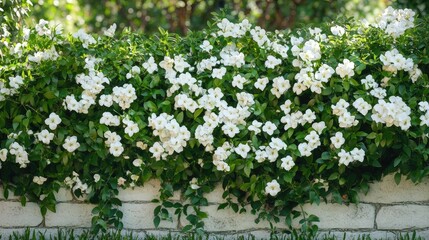 Stunning jasmine flowers in full bloom creating a lush green backdrop emphasizing natural beauty and tranquility in garden setting